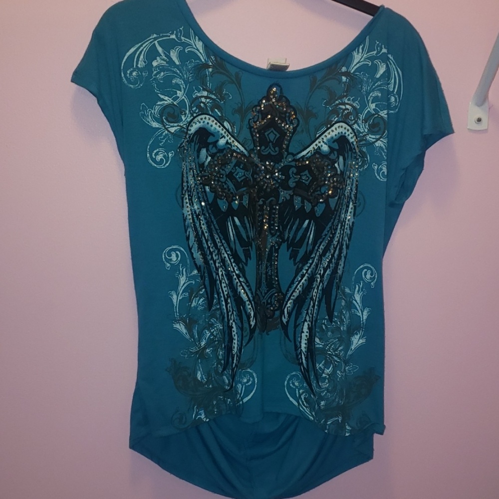 Teal Sparkly Cross Shirt